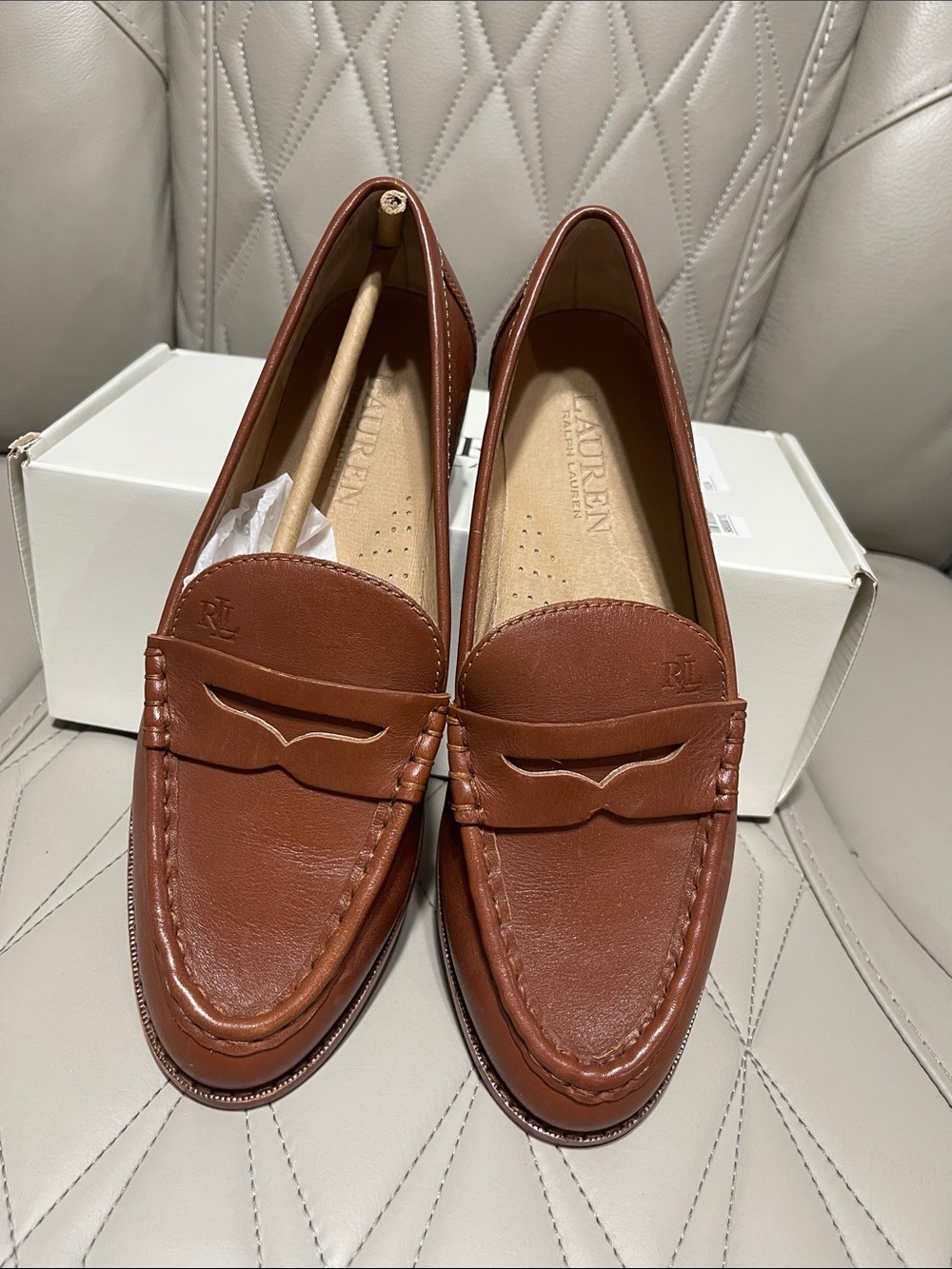 Lauren Ralph Lauren Leather Penny Loafers in Cognac - Picture 3 of 9